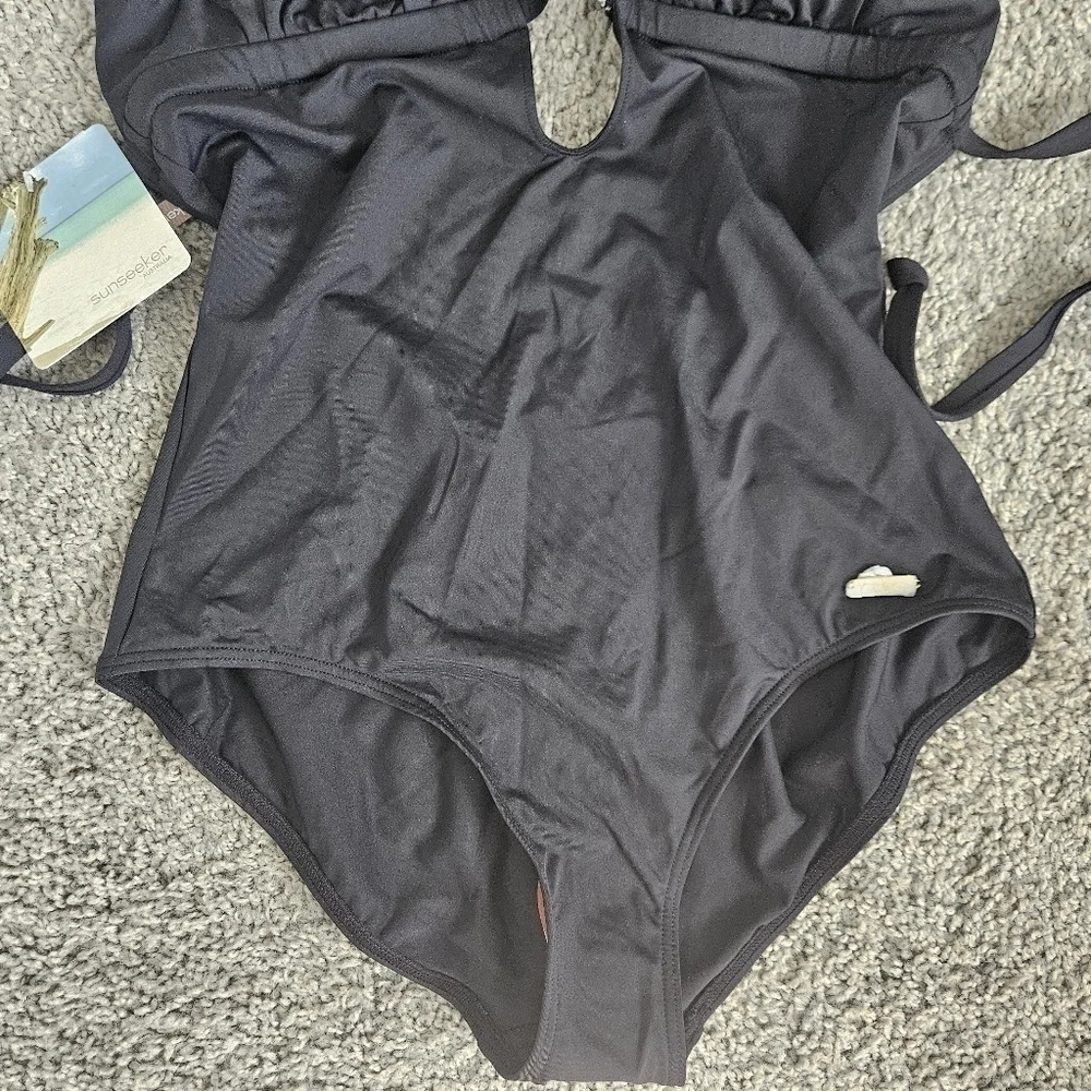 NWT Sunseeker black tie low back one piece swimsuit size 8C/D